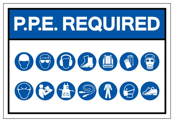 Señal de símbolo requerido PPE, ilustración vectorial, aislamiento en la etiqueta de fondo blanco. EPS10 — Archivo Imágenes Vectoriales