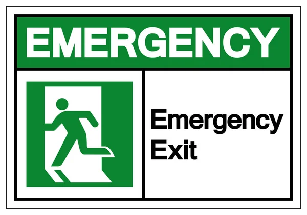 Signo de símbolo de salida de emergencia, ilustración vectorial, aislamiento en la etiqueta de fondo blanco. EPS10 — Archivo Imágenes Vectoriales
