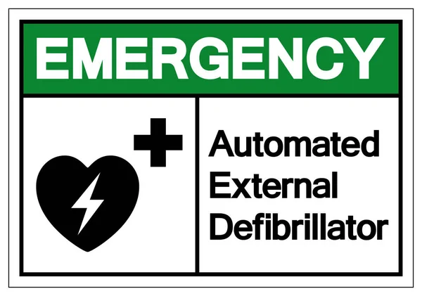 紧急 Aed 自动外部除颤器符号符号、矢量插图、白色背景标签上的隔离。Eps10 — 图库矢量图片