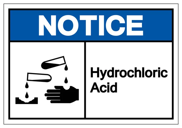 Hinweis Salzsäure-Symbol-Zeichen, Vektorabbildung, Isolat auf weißem Hintergrund-Etikett .eps10 — Stockvektor