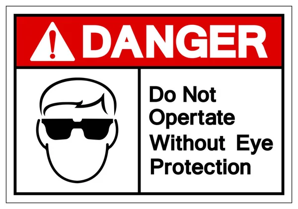 Gevaar werkt niet zonder oogbescherming symbool teken, vector illustratie, isoleren op witte achtergrond label. Eps10 — Stockvector