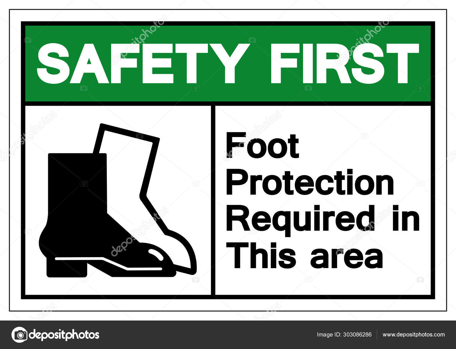 Safety First Foot Protection Required In This Area Symbol Sign