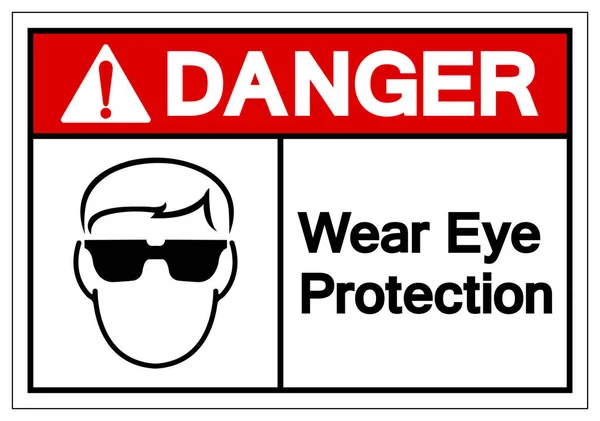 Gefahr tragen Augenschutz-Symbol Zeichen, Vektorabbildung, isolieren auf weißem Hintergrund Etikett. eps10 — Stockvektor