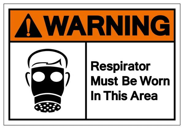 Advertencia Respirador debe ser usado en esta área Signo de símbolo, Ilustración de vectores, Aislar en la etiqueta de fondo blanco. EPS10 — Vector de stock