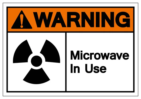 Warning mikrohullámú használatban szimbólumtábla, Vector illusztráció, izolátum fehér háttér címke. Eps10 — Stock Vector