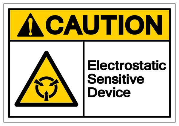 Signe de symbole de dispositif électrostatique sensible (ESD) de mise en garde, illustration vectorielle, isolement sur l'étiquette blanche de fond .EPS10 — Image vectorielle