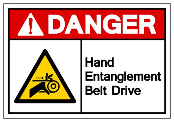 Niebezpieczeństwo ręka Entanglement pas napędowy symbol znak, wektor ilustracja, wyizolować na białym tle etykieta. Eps10 — Wektor stockowy