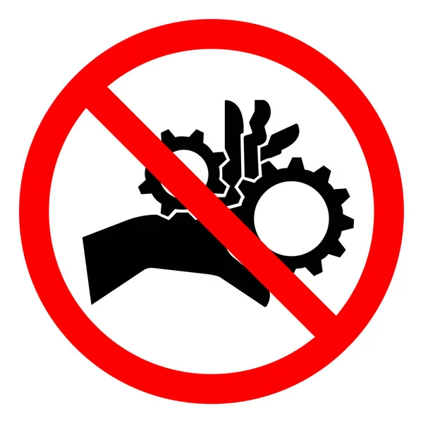 Szkody niebezpieczeństwo ręka splątanie obrotowe koła zębate symbol znak, wektor ilustracji, wyizolować na białym tle etykiety. Eps10 — Wektor stockowy