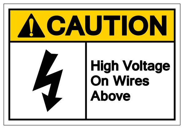 Precaución de alto voltaje en los cables por encima del signo de símbolo, ilustración de vectores, aislamiento en la etiqueta de fondo blanco. EPS10 — Vector de stock