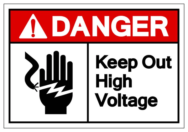 危険は、高電圧シンボル記号、ベクトルイラスト、白い背景ラベルに隔離を保ちます。エプス10 — ストックベクタ