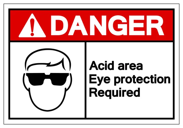 Signe de symbole requis de protection des yeux de zone acide de danger, illustration vectorielle, isolement sur l'étiquette blanche de fond. PSE10 — Image vectorielle