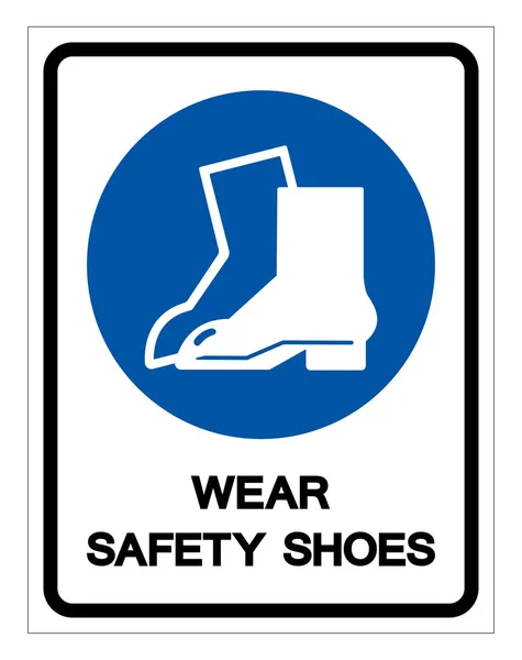 สวมป้ายสัญลักษณ์รองเท้าความปลอดภัย, ภาพวาดเวกเตอร์, แยกบนฉลากพื้นหลังสีขาว อีพีเอส10 — ภาพเวกเตอร์สต็อก
