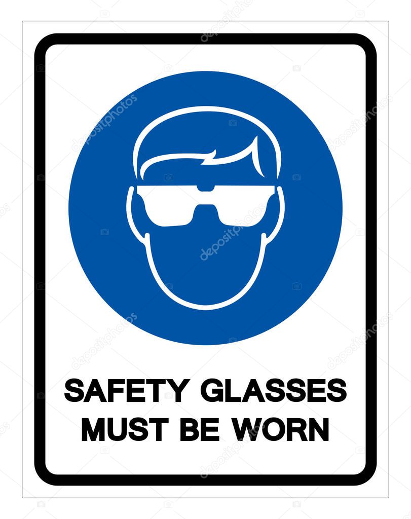 Safety Glasses Must Be Worn Symbol Sign, Vector Illustration, Isolated On White Background Label. EPS10 