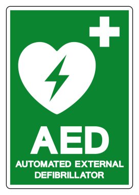 AED Otomatik Dış Defibrilatör Sembol İşareti, Vektör İllüstrasyonu, Beyaz Arkaplan Etiketinde İzole EPS10 