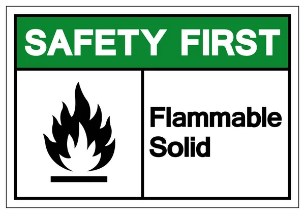 Sicherheit erstes brennbares, solides Symbol, Vektorabbildung, isoliert auf weißem Hintergrundetikett .eps10 — Stockvektor