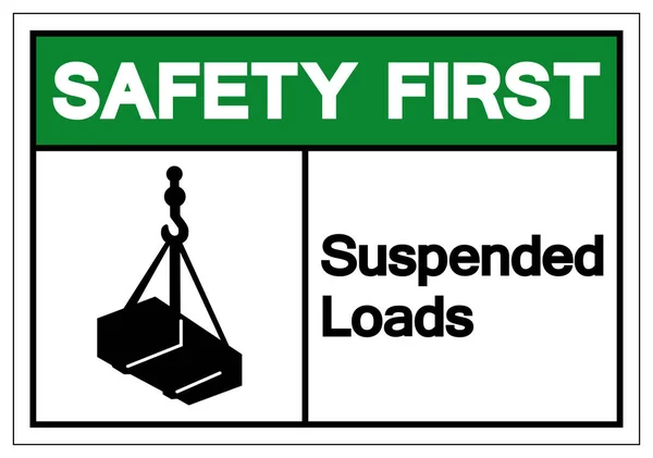 Segurança primeiro sinal de símbolo de cargas suspensas, ilustração vetorial, isolado na etiqueta de fundo branco .EPS10 —  Vetores de Stock