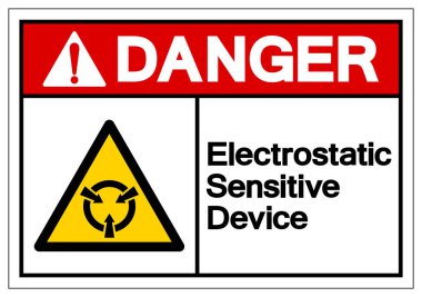 Tehlike Elektrostatik Hassas Cihaz (Esd) Sembol İşareti, Vektör Çizimi, Beyaz Arka Plan EtiketiNi Yalıtma . Eps10 