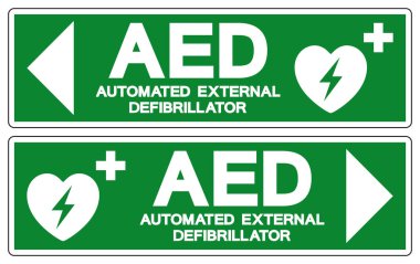 AED Otomatik Dış Defibrilatör Sembol İşareti, Vektör İllüstrasyonu, Beyaz Arkaplan Etiketinde İzole EPS10 