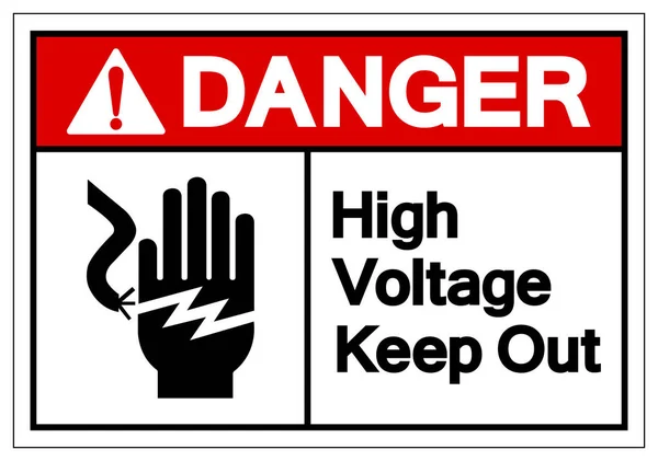 危険高電圧はシンボルサイン、ベクトルイラスト、白い背景ラベルに隔離します。エプス10 — ストックベクタ