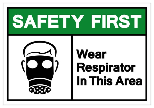 Respirador de seguridad de primer desgaste en este signo de símbolo de área, ilustración de vectores, aislamiento en la etiqueta de fondo blanco. EPS10 — Vector de stock