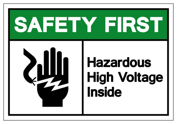 安全第一危险高压内部符号符号，矢量插图，隔离在白色背景标签上。Eps10 — 图库矢量图片