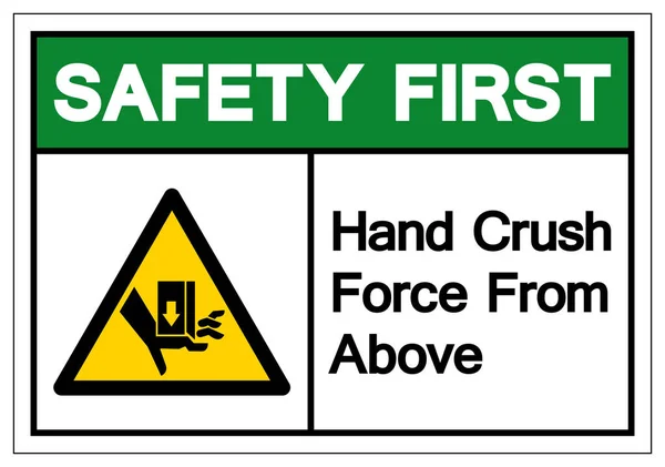 Force d'écrasement de première main de sécurité d'en haut signe de symbole, illustration vectorielle, isolement sur l'étiquette blanche de fond .EPS10 — Image vectorielle