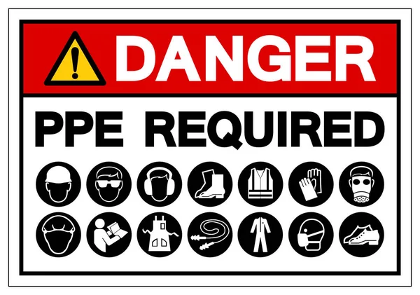 Niebezpieczeństwo PPE wymagane symbol znak, wektor ilustracji, izolowane na białym tle Label. Eps10 — Wektor stockowy