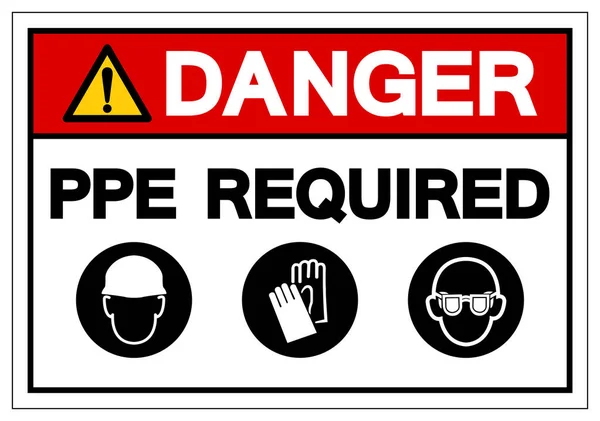 Danger PPE Simbolo richiesto Segno, Illustrazione vettoriale, isolato su etichetta di sfondo bianco .EPS10 — Vettoriale Stock