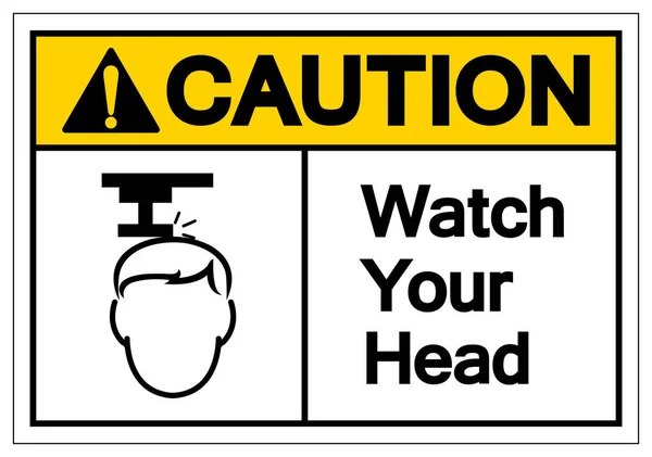 Cuidado Assista seu sinal de símbolo de cabeça, ilustração vetorial, isolar no rótulo de fundo branco .EPS10 — Vetor de Stock
