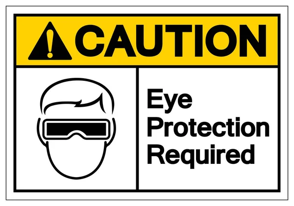 Precaución Protección ocular Signo de símbolo requerido, ilustración de vectores, aislamiento en la etiqueta de fondo blanco. EPS10 — Archivo Imágenes Vectoriales