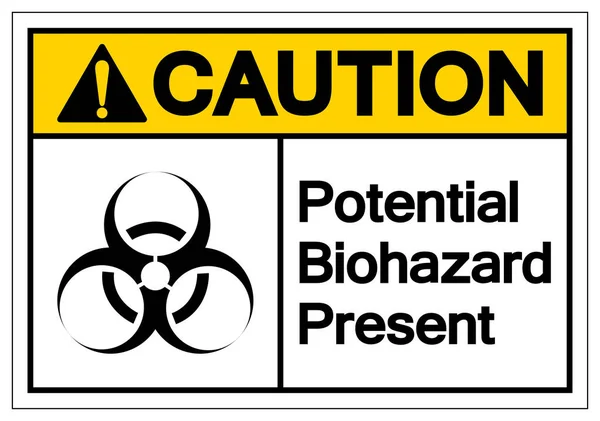 Vigyázat potenciális Biohazard jelen szimbólum jele, Vector illusztráció, izolált fehér háttér címke. Eps10 — Stock Vector