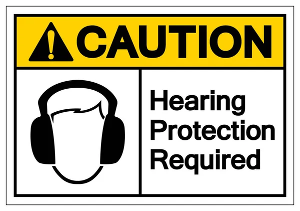 Precaución Protección auditiva Signo de símbolo requerido, ilustración de vectores, aislamiento en la etiqueta de fondo blanco. EPS10 — Archivo Imágenes Vectoriales