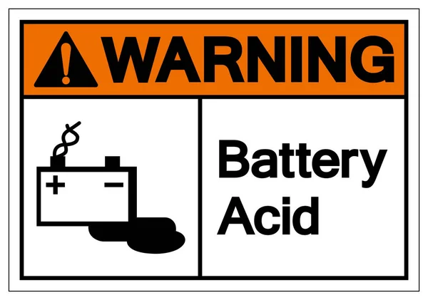 Sinal de símbolo ácido da bateria de advertência, ilustração do vetor, isolar na etiqueta de fundo branca .EPS10 — Vetor de Stock