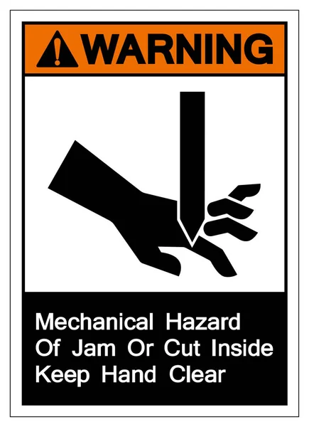 Aviso de perigo mecânico de geléia ou corte dentro manter a mão clara sinal de símbolo, ilustração vetorial, isolado na etiqueta de fundo branco .EPS10 —  Vetores de Stock