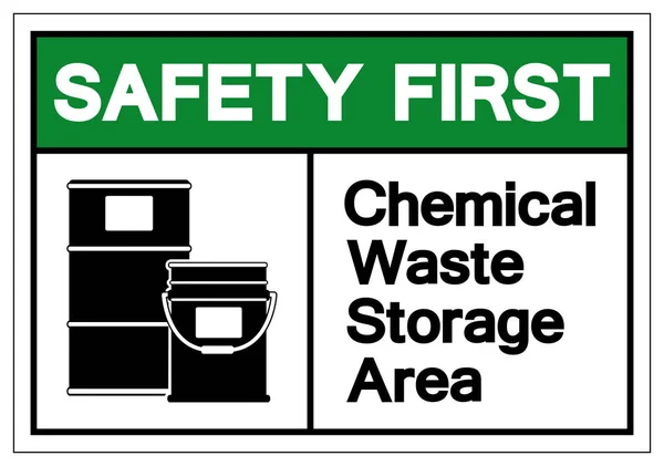 Safety First Chemical Waste Storage Area Symbol Sign, Vector Illustration, Isolasi Pada Label Latar Belakang Putih. EPS10 - Stok Vektor