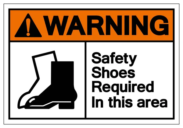 Zapatos de seguridad de advertencia requeridos en este signo de símbolo de área, ilustración de vectores, aislados en la etiqueta de fondo blanco .EPS10 — Vector de stock