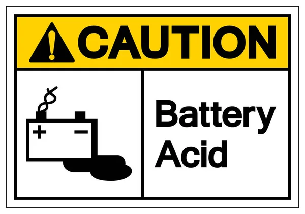 Sinal do símbolo do ácido da bateria do cuidado, ilustração do vetor, isolar na etiqueta de fundo branca .EPS10 — Vetor de Stock