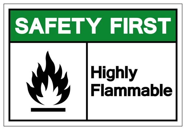 Sicherheit erstes leicht entflammbares Symbolzeichen, Vektorabbildung, isoliert auf weißem Hintergrundetikett .eps10 — Stockvektor