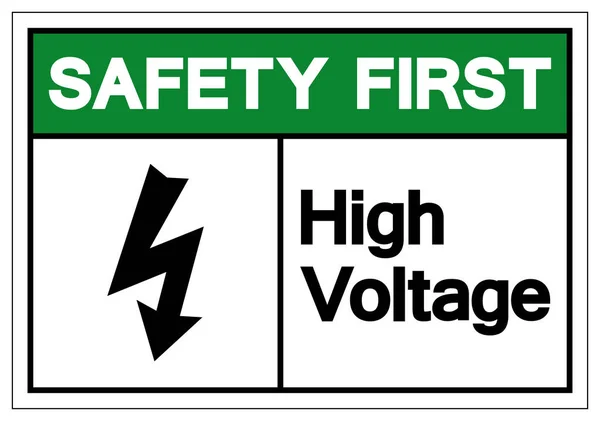 Seguridad Primera señal de símbolo de alto voltaje, ilustración vectorial, aislamiento en la etiqueta de fondo blanco. EPS10 — Archivo Imágenes Vectoriales