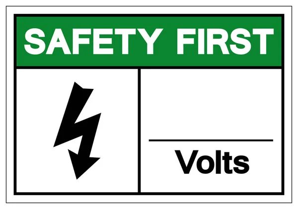安全第一伏特符号符号，矢量插图，隔离在白色背景标签上。Eps10 — 图库矢量图片