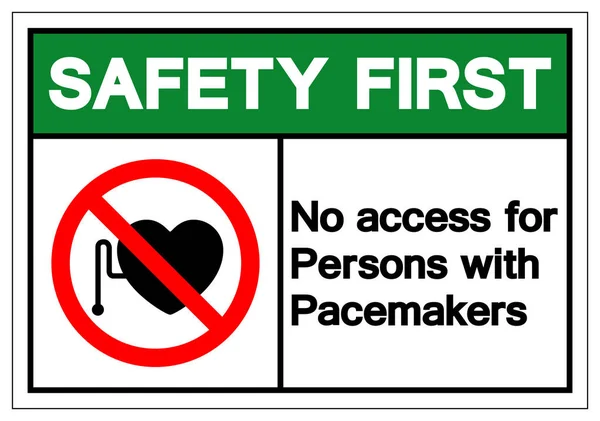 Safety first kein Zugang für Personen mit Schrittmacher-Symbol, Vektorabbildung, isoliert auf weißem Hintergrundetikett. eps10 — Stockvektor