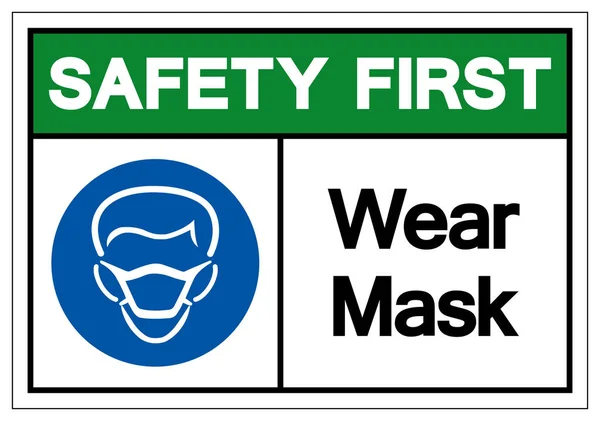 Sinal do símbolo da máscara do desgaste da primeira segurança, ilustração do vetor, isolar na etiqueta de fundo branca .EPS10 —  Vetores de Stock