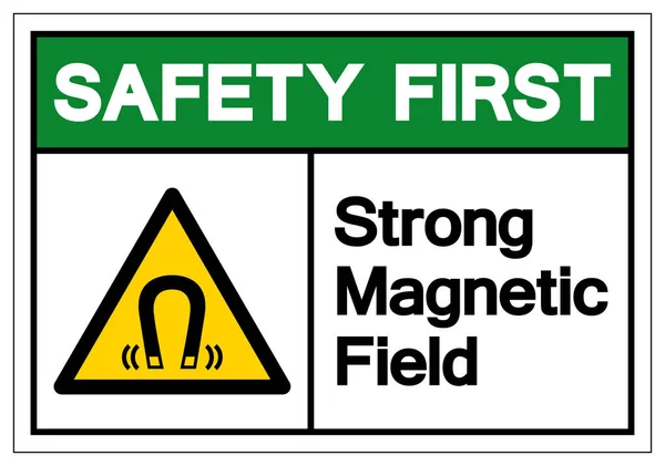 Sinal forte do símbolo do campo magnético da segurança primeiro, ilustração do vetor, isolar na etiqueta branca do fundo. EPS10 —  Vetores de Stock