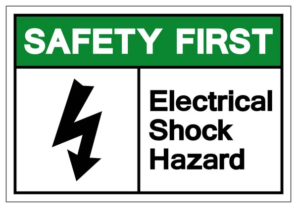Signo de símbolo de peligro de choque eléctrico de seguridad primero, ilustración de vectores, aislamiento en la etiqueta de fondo blanco .EPS10 — Archivo Imágenes Vectoriales
