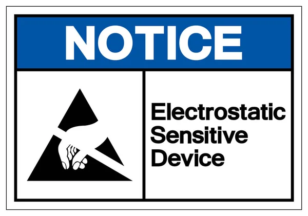 Avis Signe de symbole de dispositif sensible électrostatique, illustration vectorielle, isolé sur l'étiquette de fond blanche .EPS10 — Image vectorielle