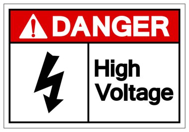 Tehlike Yüksek Voltaj Sembol İşareti, Vektör İllüzyonu, Beyaz Arkaplan Etiketinde İzolasyon. EPS10 