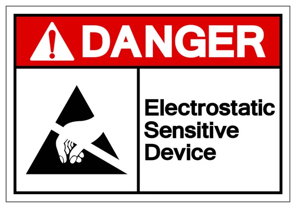 Signe de symbole de dispositif électrostatique sensible de danger (ESD), illustration vectorielle, isolement sur l'étiquette blanche de fond. PSE10 — Image vectorielle
