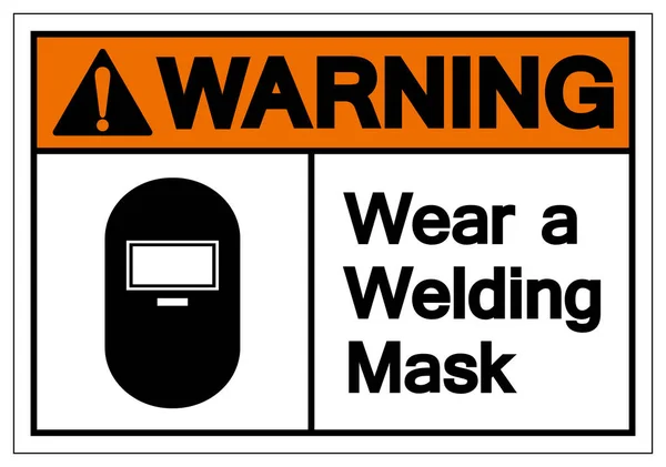 Ostrzeżenie nosić symbol maski spawalniczej znak, ilustracja wektorowa, wyizolować na białym tle etykiety. Eps10 — Wektor stockowy