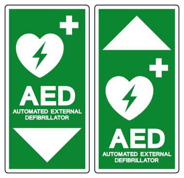 AED Otomatik Dış Defibrilatör Sembol İşareti, Vektör İllüstrasyonu, Beyaz Arkaplan Etiketinde İzole EPS10 