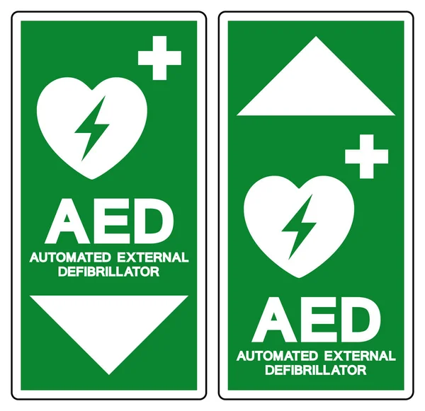 Zautomatyzowany symbol defibrylatora zewnętrznego AED, ilustracja wektora, izolacja na białym tle etykiety .EPS10 — Wektor stockowy